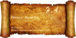 Hencz Avarka névjegykártya